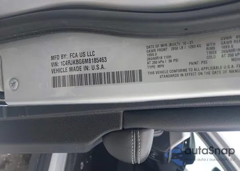 2021 Jeep Grand Cherokee L Limited 4X4 from USA, damaged, VIN 1C4RJKBG6M8185463